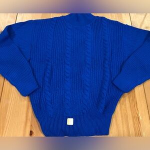 NWT Mademoiselle Knitwear Vintage 1980’s Royal Blue Cable Knit Sweater Sz Large